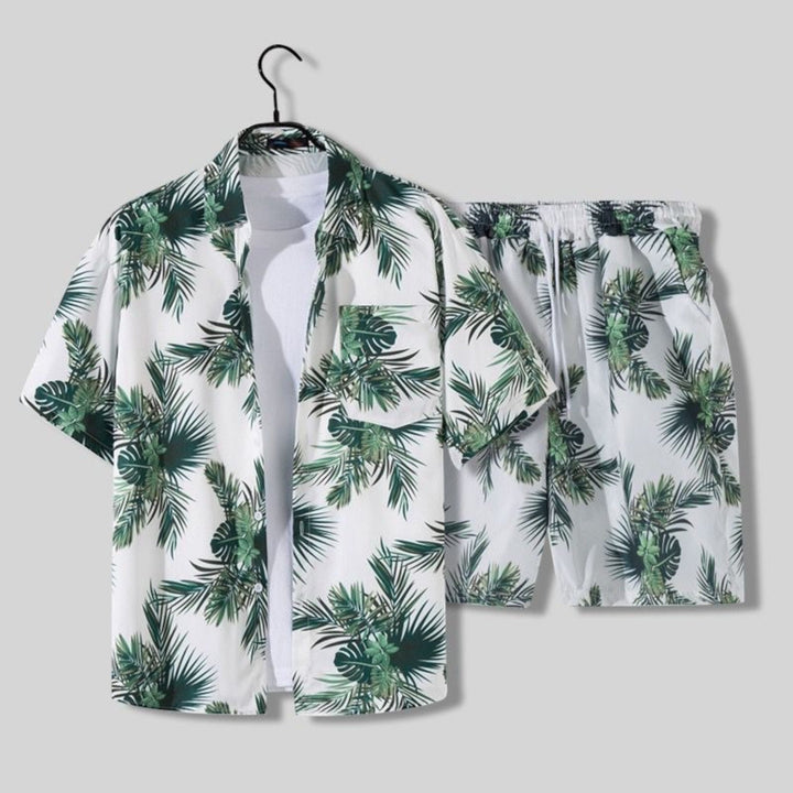 Tropical Print Shirt and Shorts Set for Men