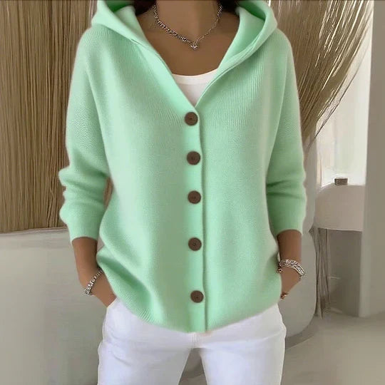 Hooded Button-Front Knit Cardigan for Women