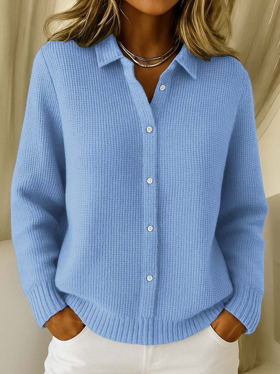 Collared Button-Up Knit Cardigan for Women