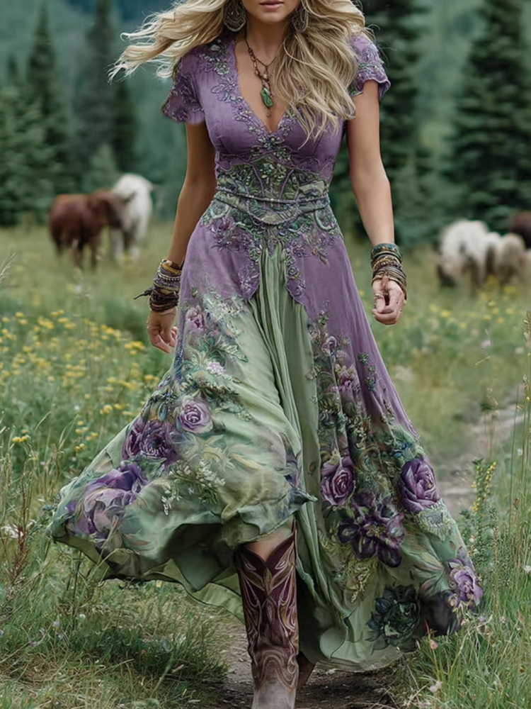 Floral V-Neck Maxi Dress for Women