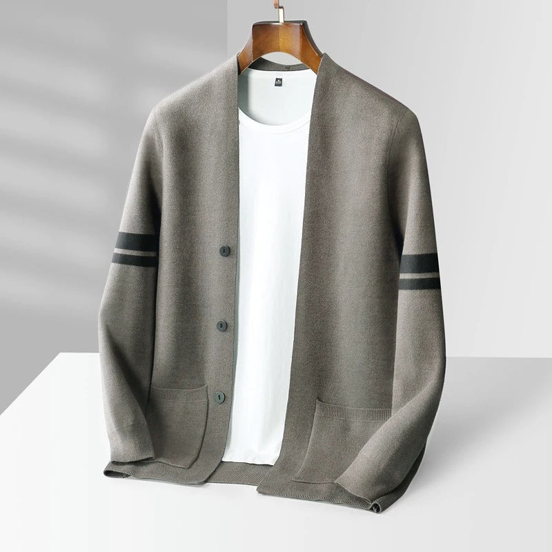 Merino Striped Sleeve Cardigan for Men