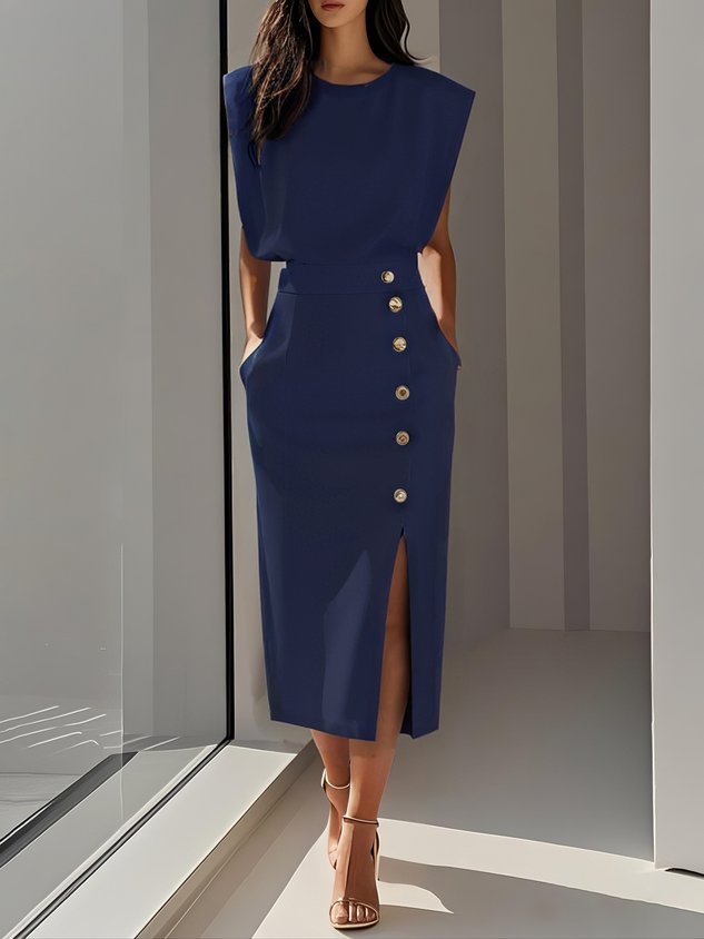 Sleeveless Button-Front Midi Dress for Women