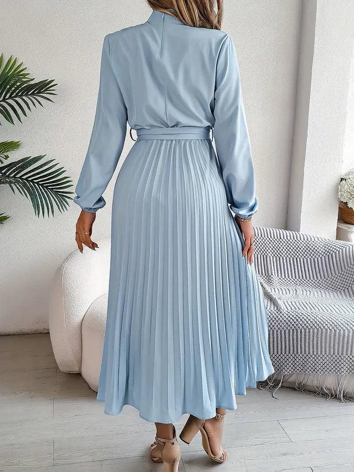 Stylish Pleated Midi Dress for Women with Adjustable Belt