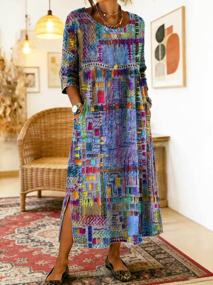 Printed Side Slit Midi Dress for Women