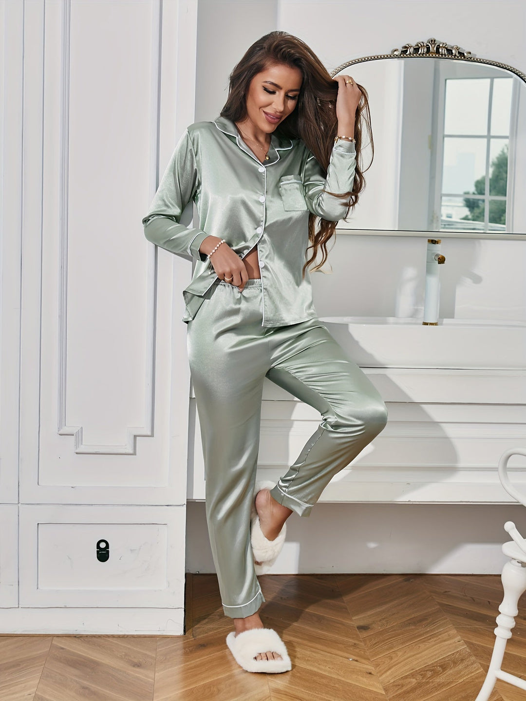 Silk Two-Piece Sleepwear Set for Women