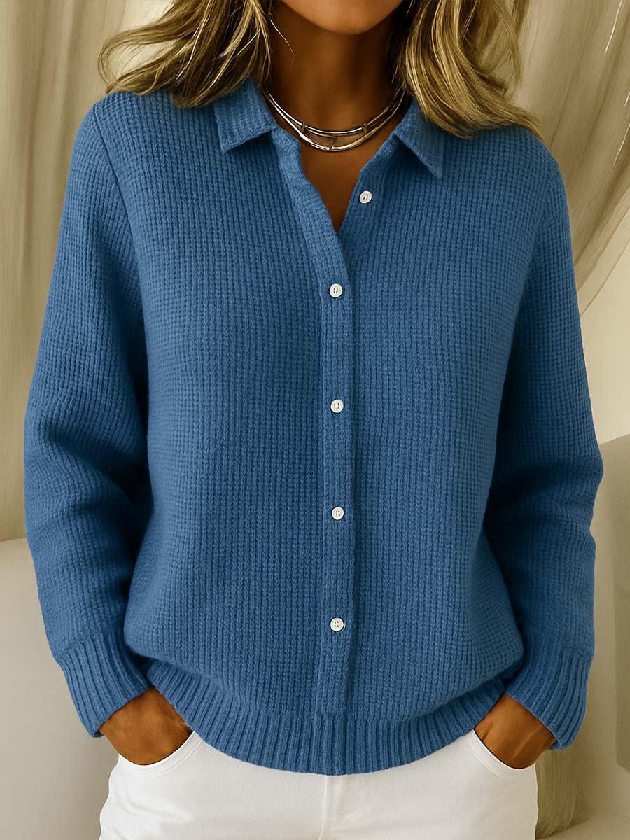 Collared Button-Up Knit Cardigan for Women
