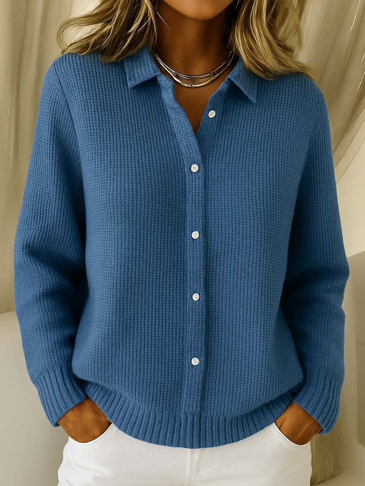 Collared Button-Up Knit Cardigan for Women