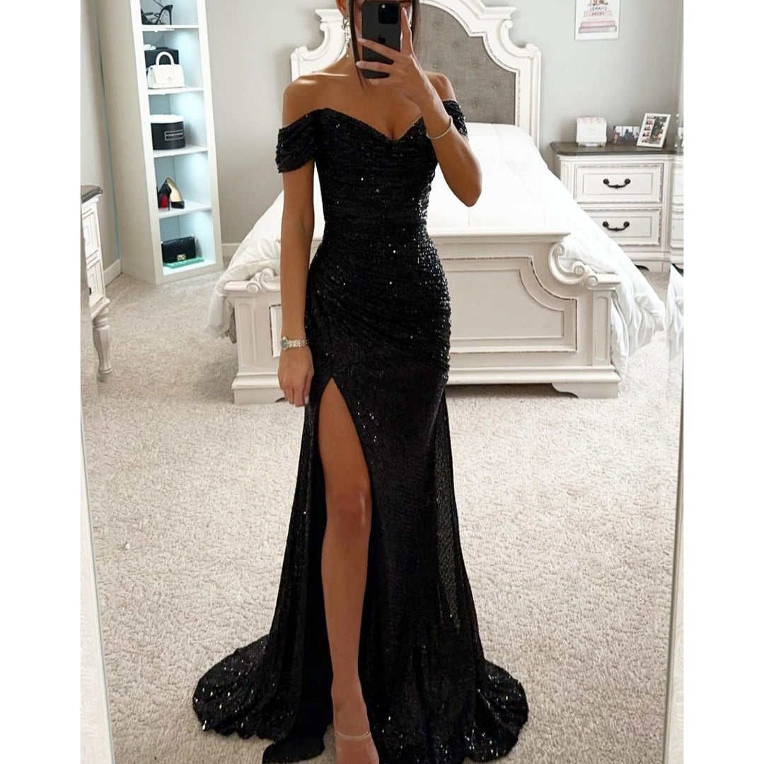 Off-Shoulder Slit Maxi Dress for Women