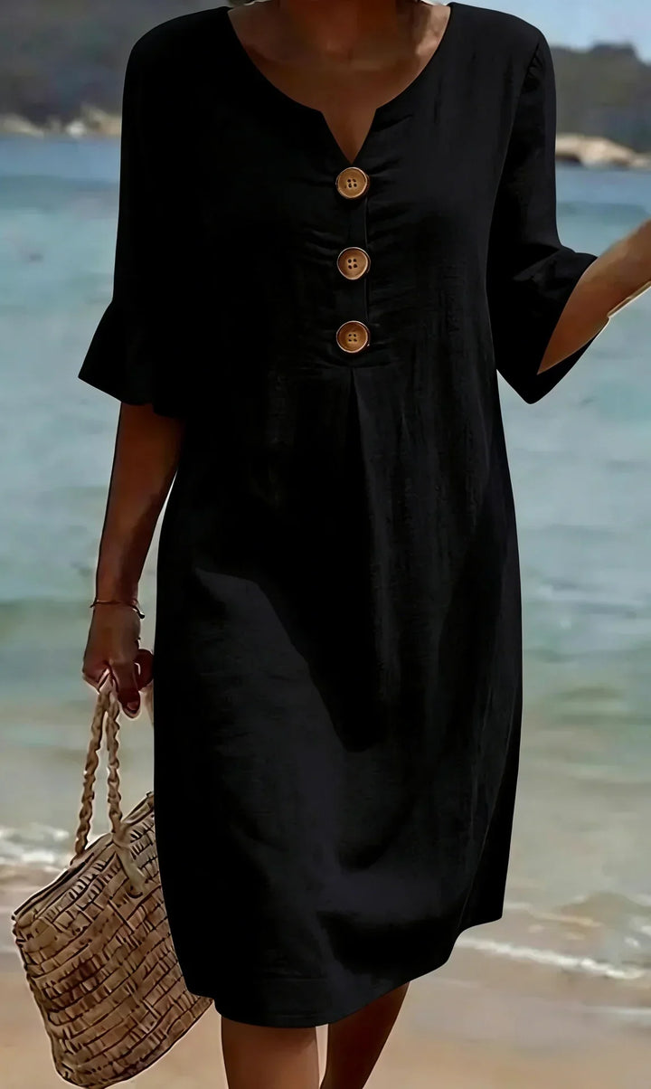 Button-Front Ruffle Sleeve Midi Dress for Women