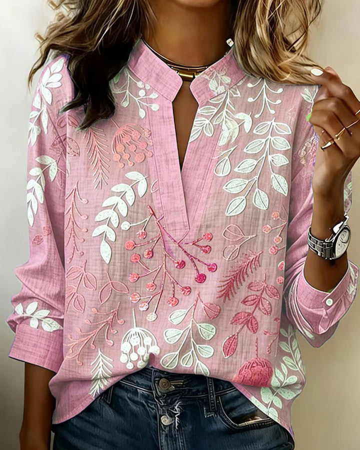 Floral Print V-Neck Blouse for Women