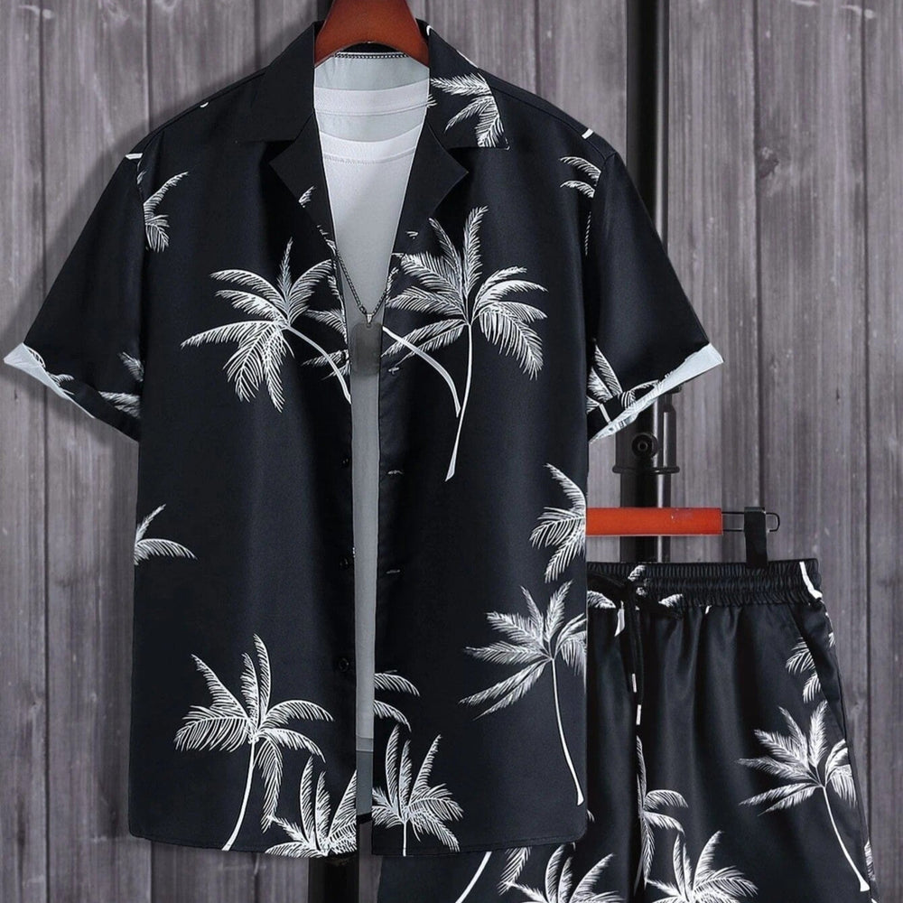 Tropical Print Shirt and Shorts Set for Men