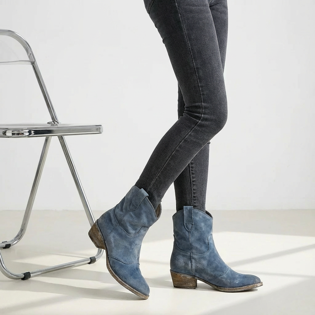 Block Heel Cowboy Ankle Boots for Women