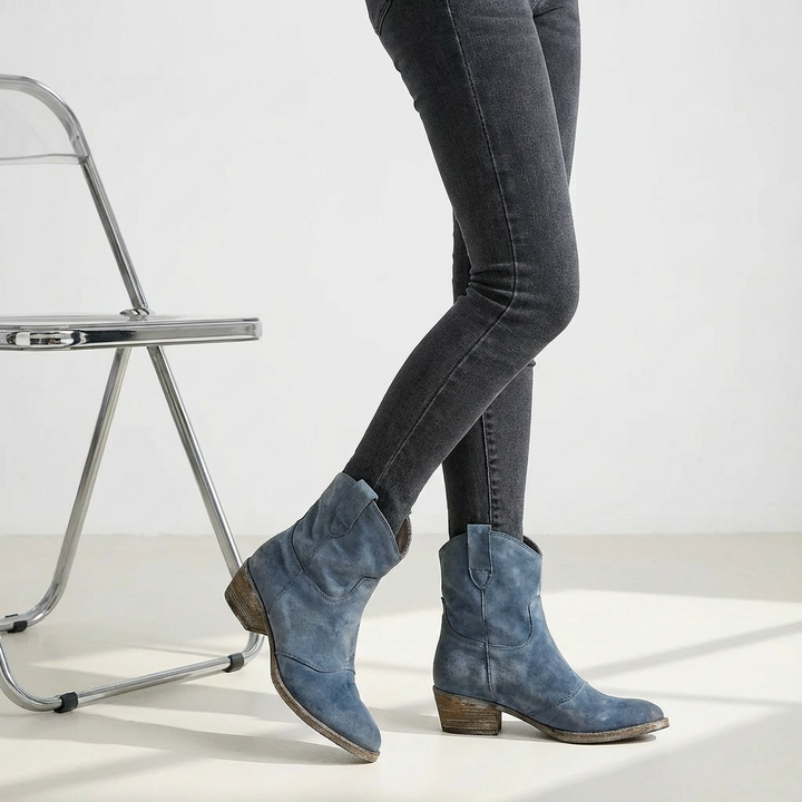 Block Heel Cowboy Ankle Boots for Women