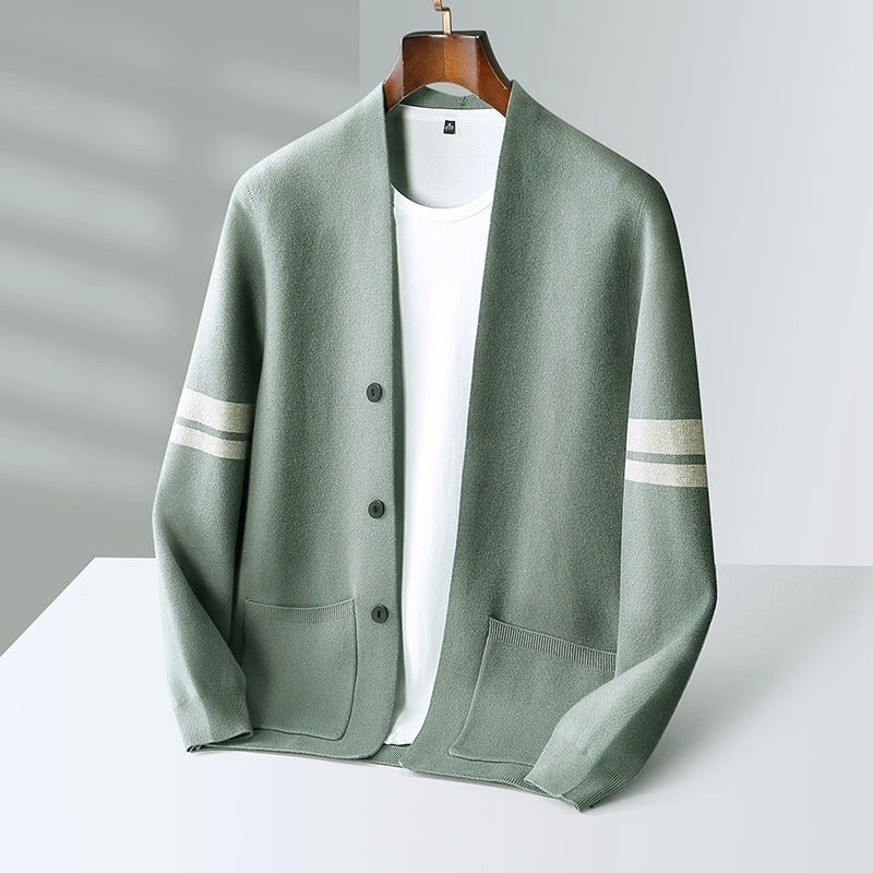 Merino Striped Sleeve Cardigan for Men