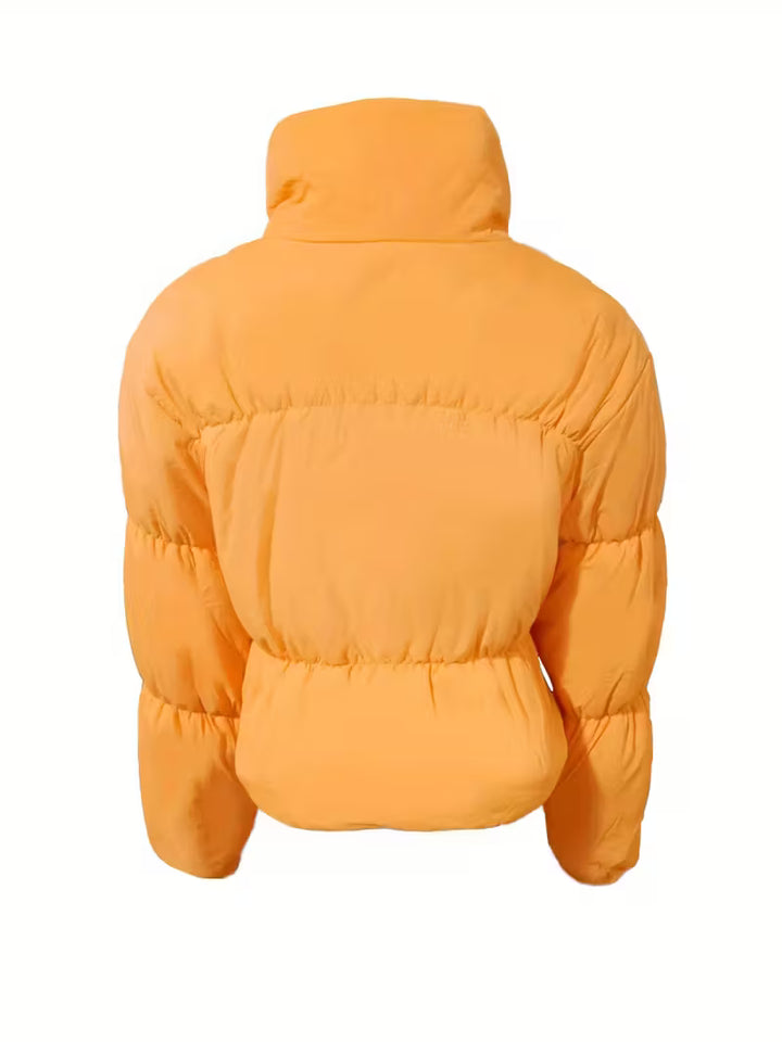 Quilted Zip-Up Padded High Collar Jacket for Women