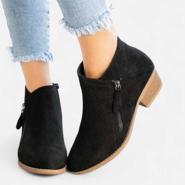 Block Heel Side Zip Ankle Boots for Women