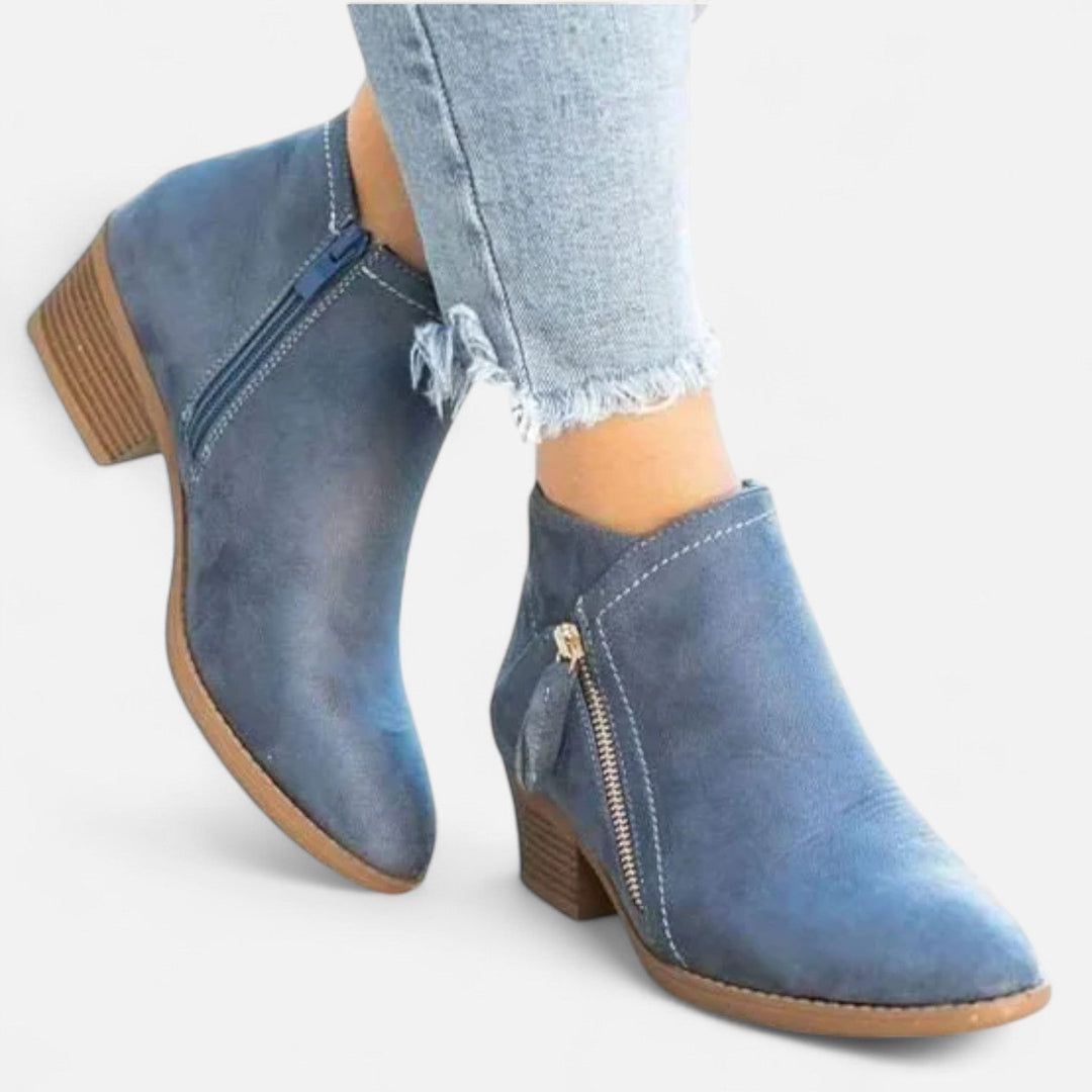 Block Heel Side Zip Ankle Boots for Women