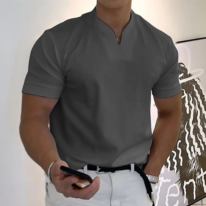 Split V-Neck Short Sleeve T-Shirt for Men