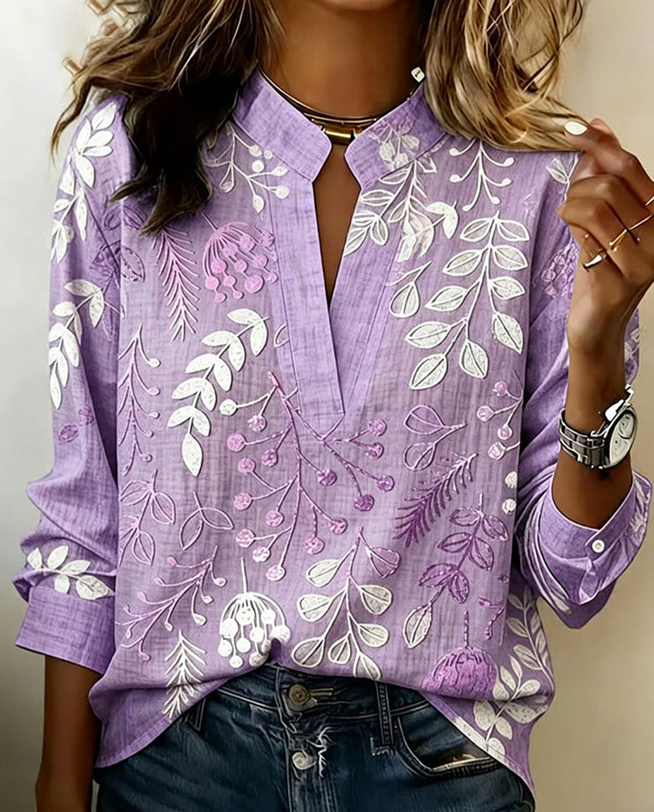 Floral Print V-Neck Blouse for Women
