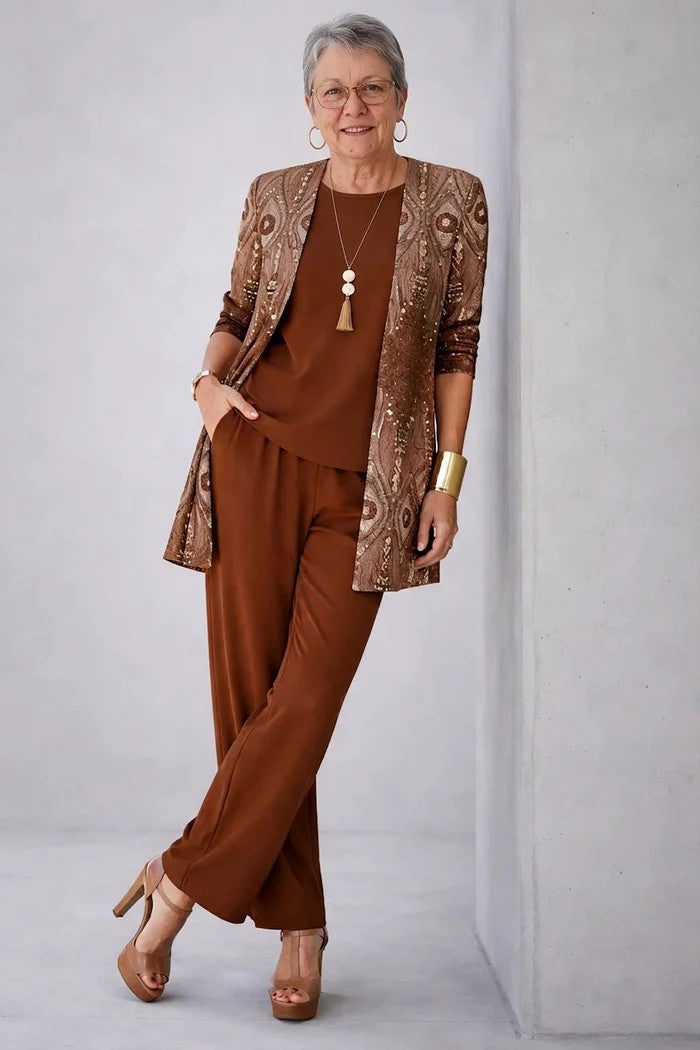 3-Piece Jacket Tunic and Trouser Set for Women