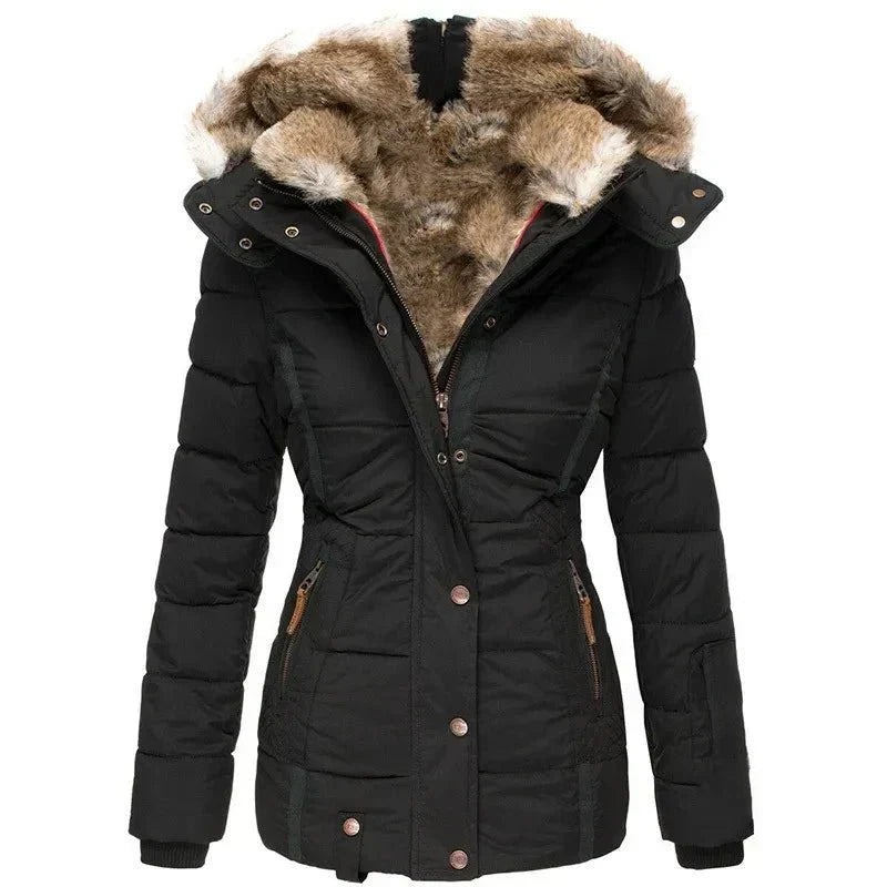 Faux Fur Hooded Quilted Winter Jacket for Women