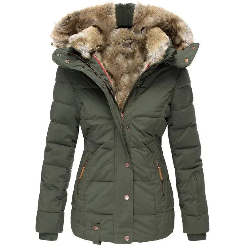 Faux Fur Hooded Quilted Winter Jacket for Women