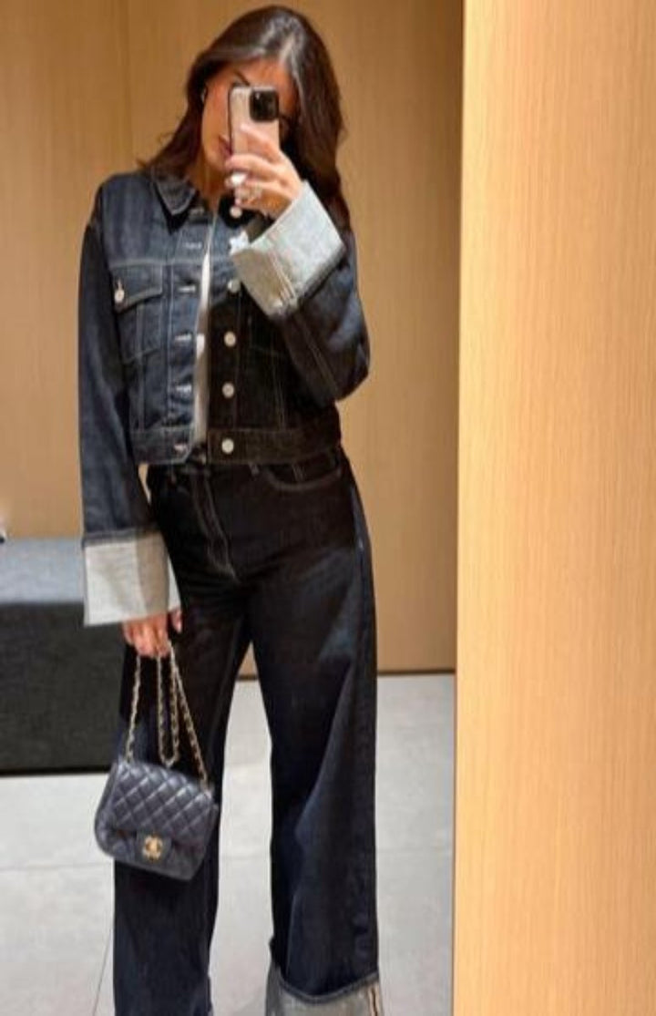 Denim Jacket and Wide Leg Pants Set for Women