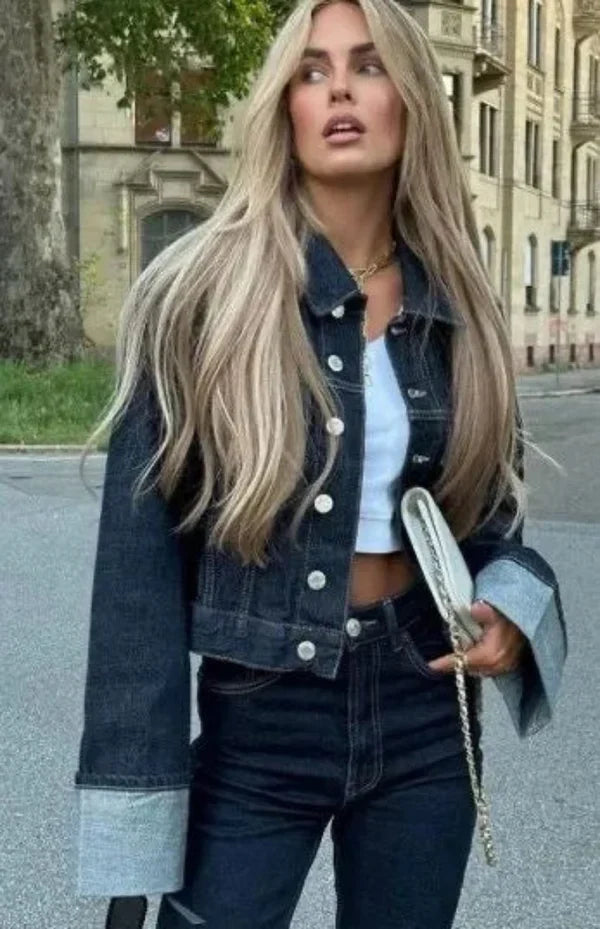 Denim Jacket and Wide Leg Pants Set for Women
