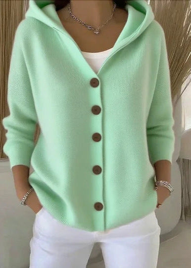 Hooded Button Knit Cardigan for Women