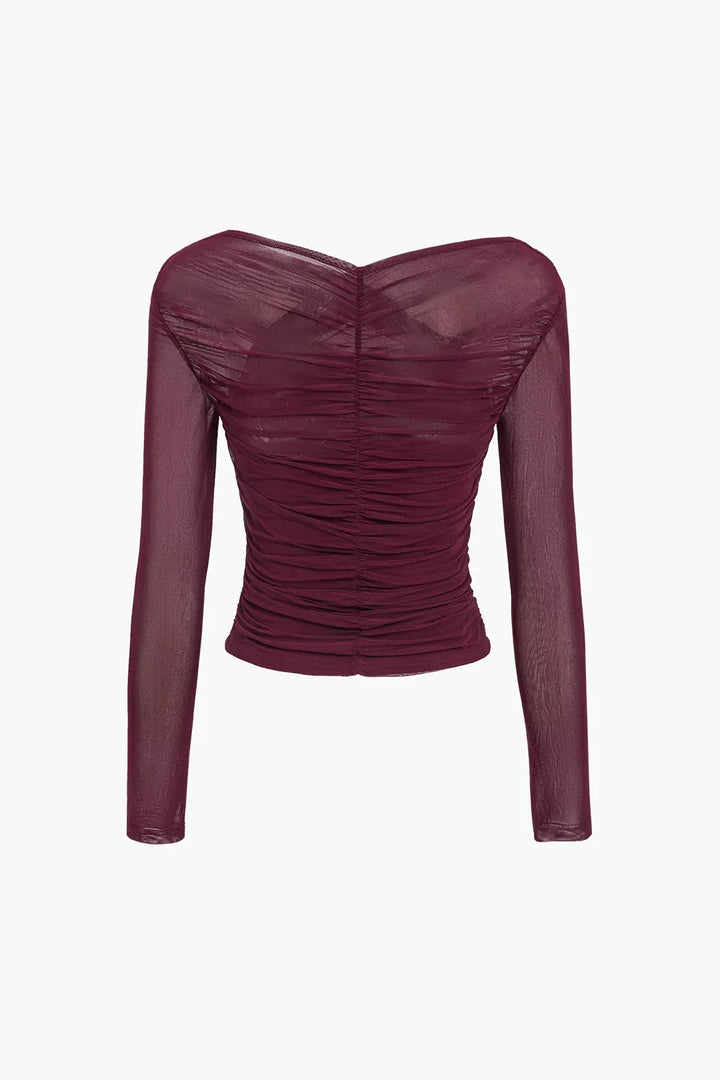 Long Sleeve Sheer Mesh Wrap Top for Women