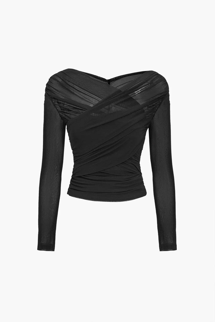 Long Sleeve Sheer Mesh Wrap Top for Women