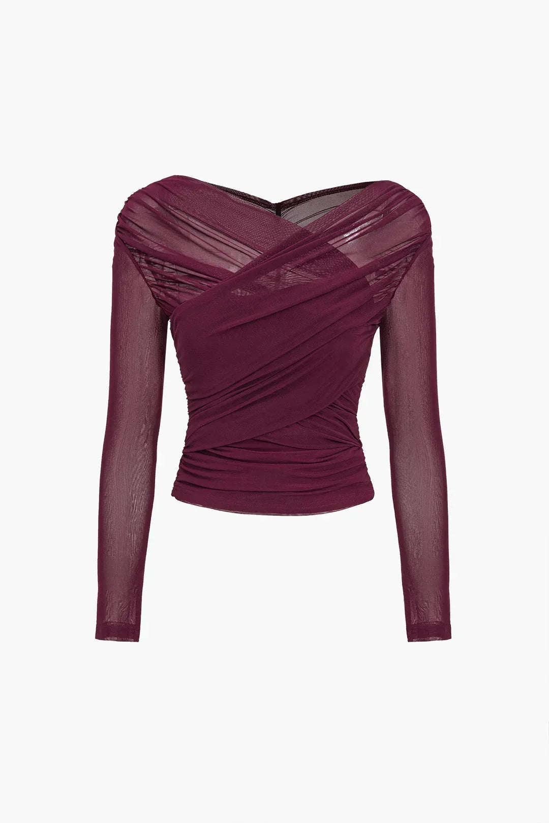 Long Sleeve Sheer Mesh Wrap Top for Women