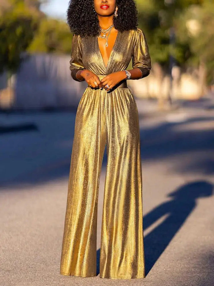 Pleated Wrap Wide-Leg Jumpsuit for Women