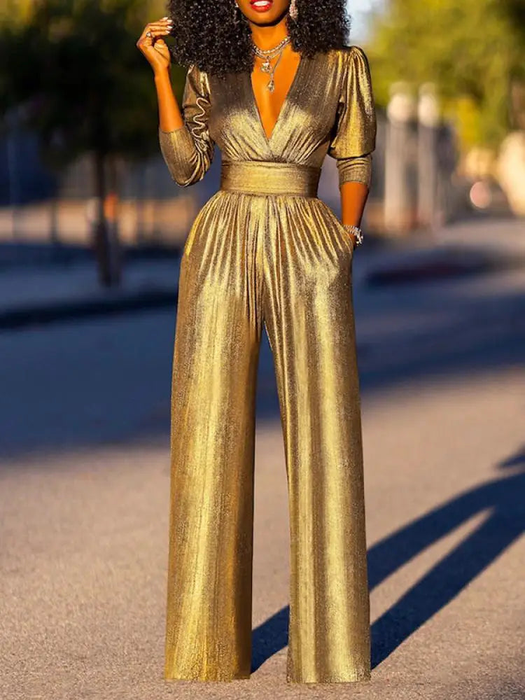Pleated Wrap Wide-Leg Jumpsuit for Women