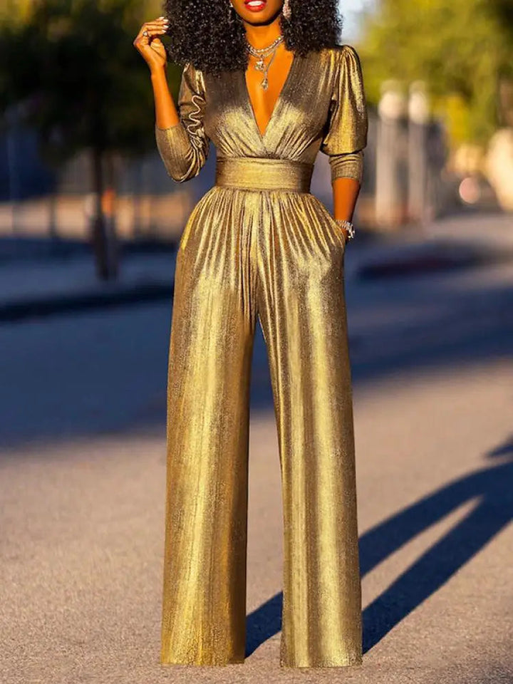 Pleated Wrap Wide-Leg Jumpsuit for Women