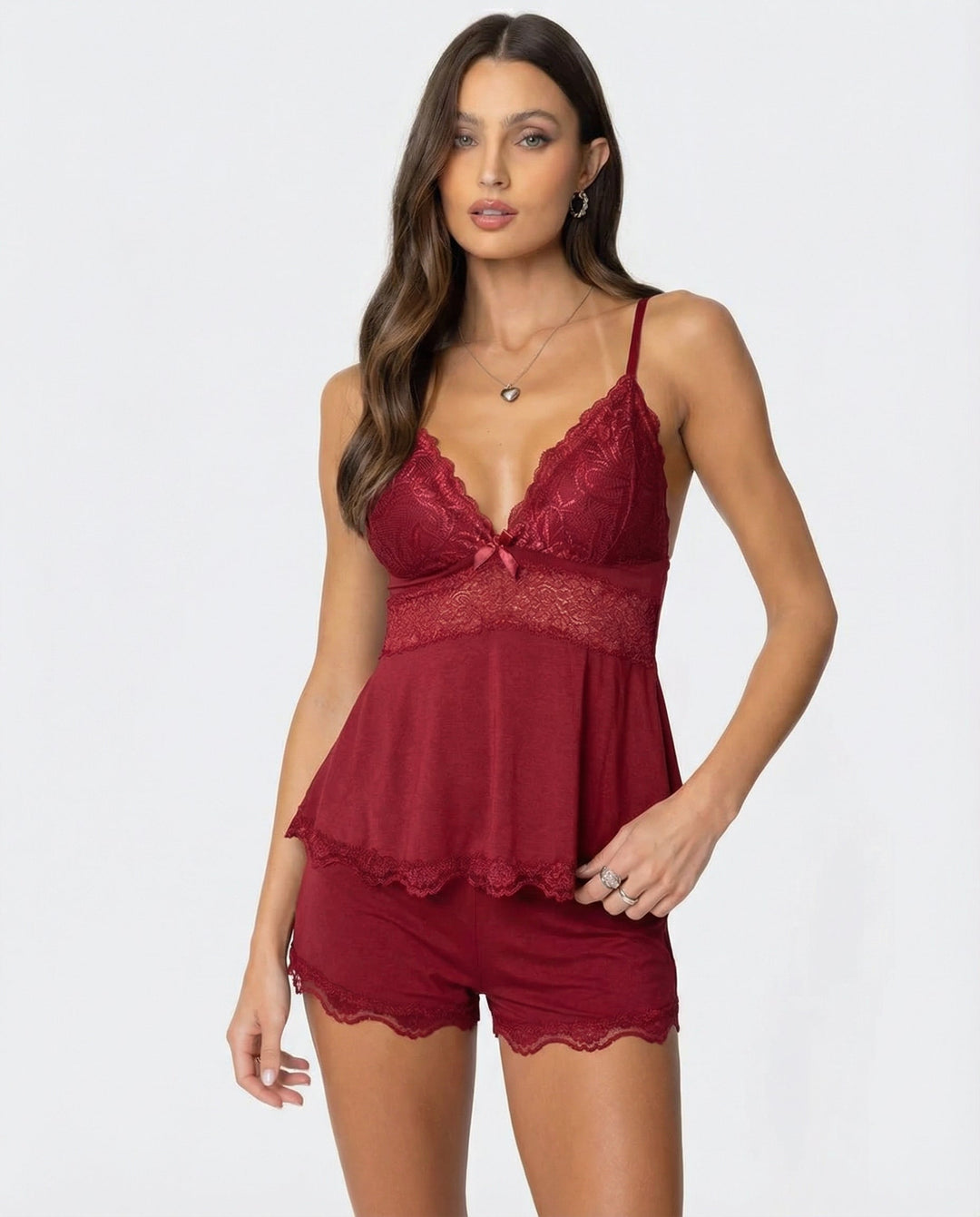 Scalloped Lace Cami and Shorts Set for Women
