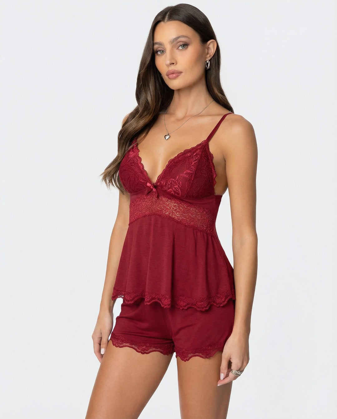 Scalloped Lace Cami and Shorts Set for Women