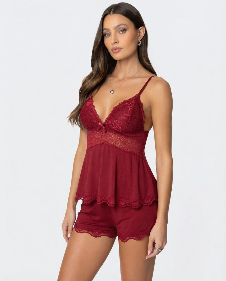 Scalloped Lace Cami and Shorts Set for Women