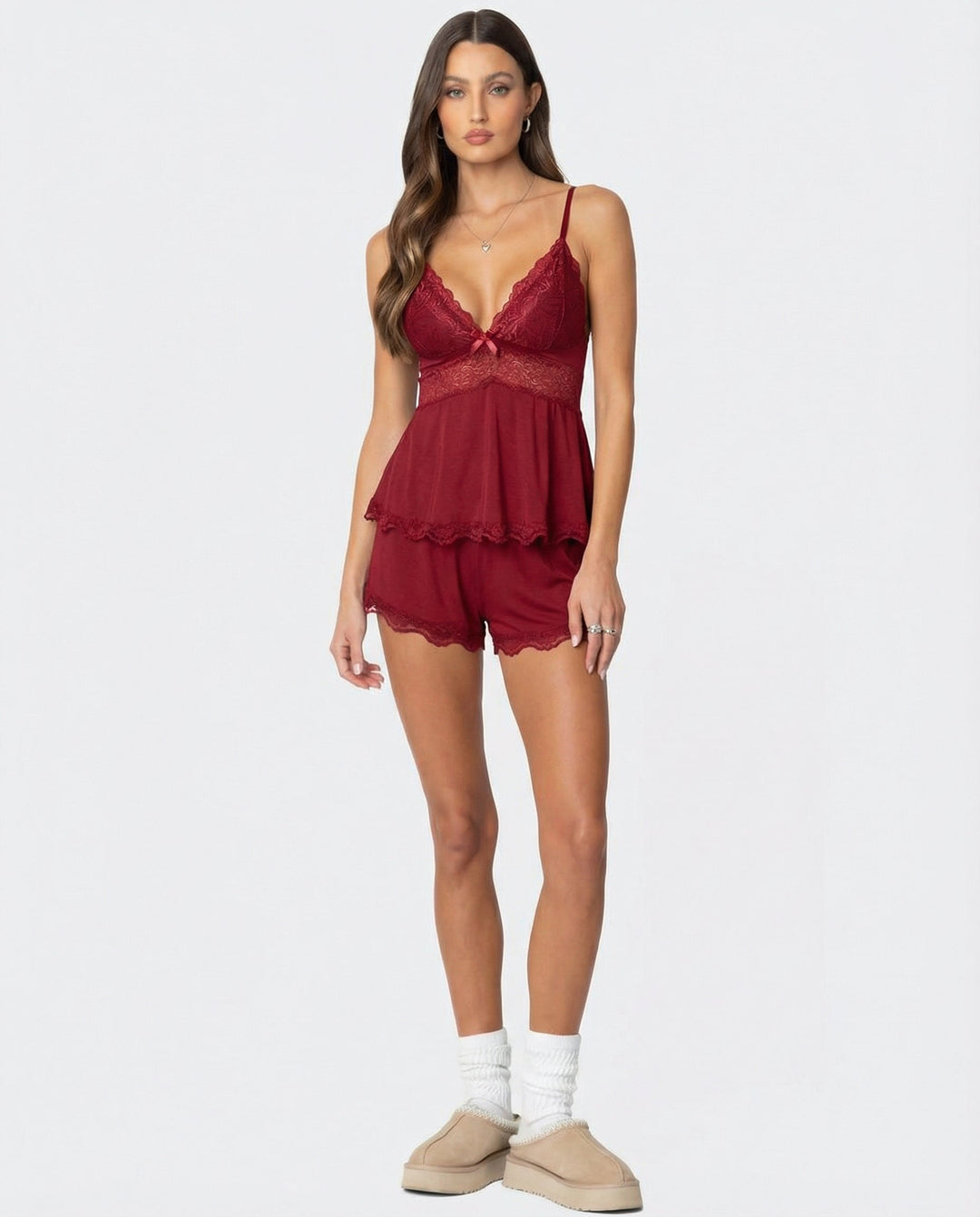 Scalloped Lace Cami and Shorts Set for Women