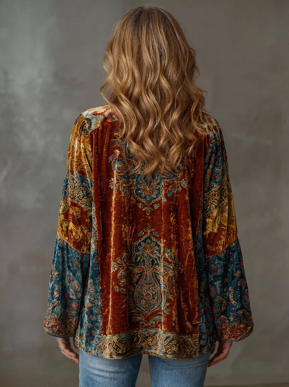 Velvet Patchwork Kimono Cardigan for Women