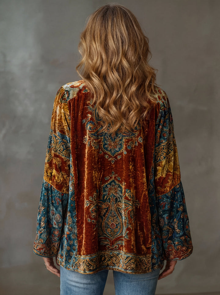 Velvet Patchwork Kimono Cardigan for Women