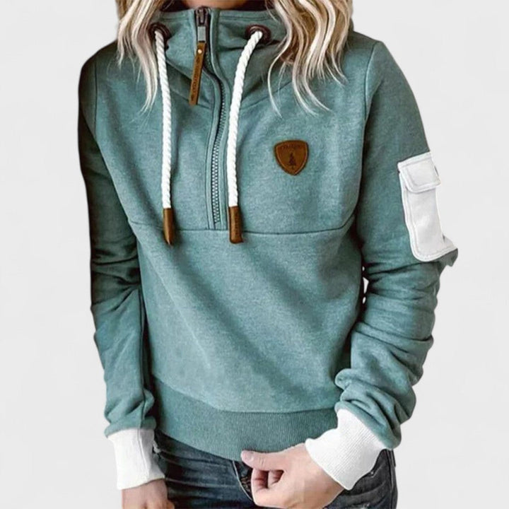 Zip-Neck Hooded Sweater for Women