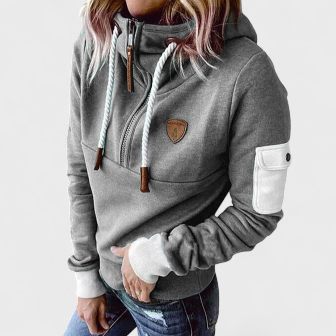 Zip-Neck Hooded Sweater for Women