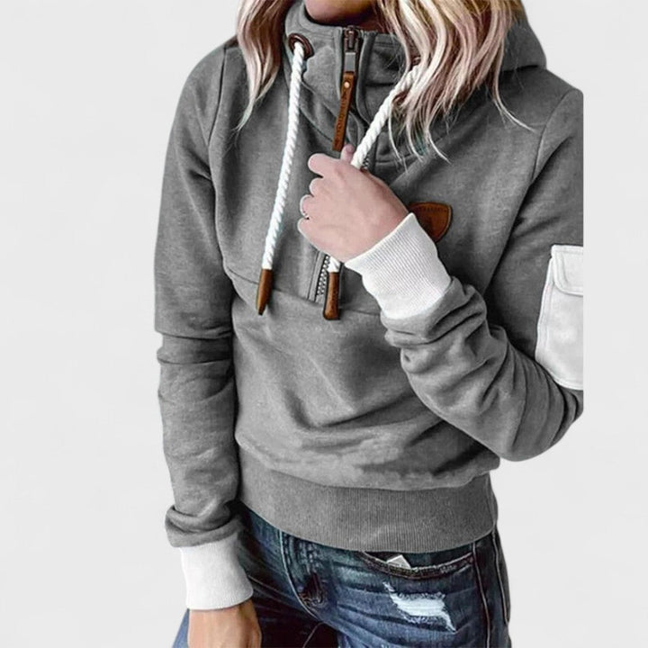 Zip-Neck Hooded Sweater for Women