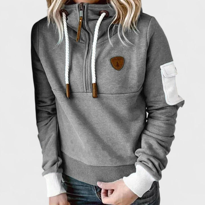 Zip-Neck Hooded Sweater for Women