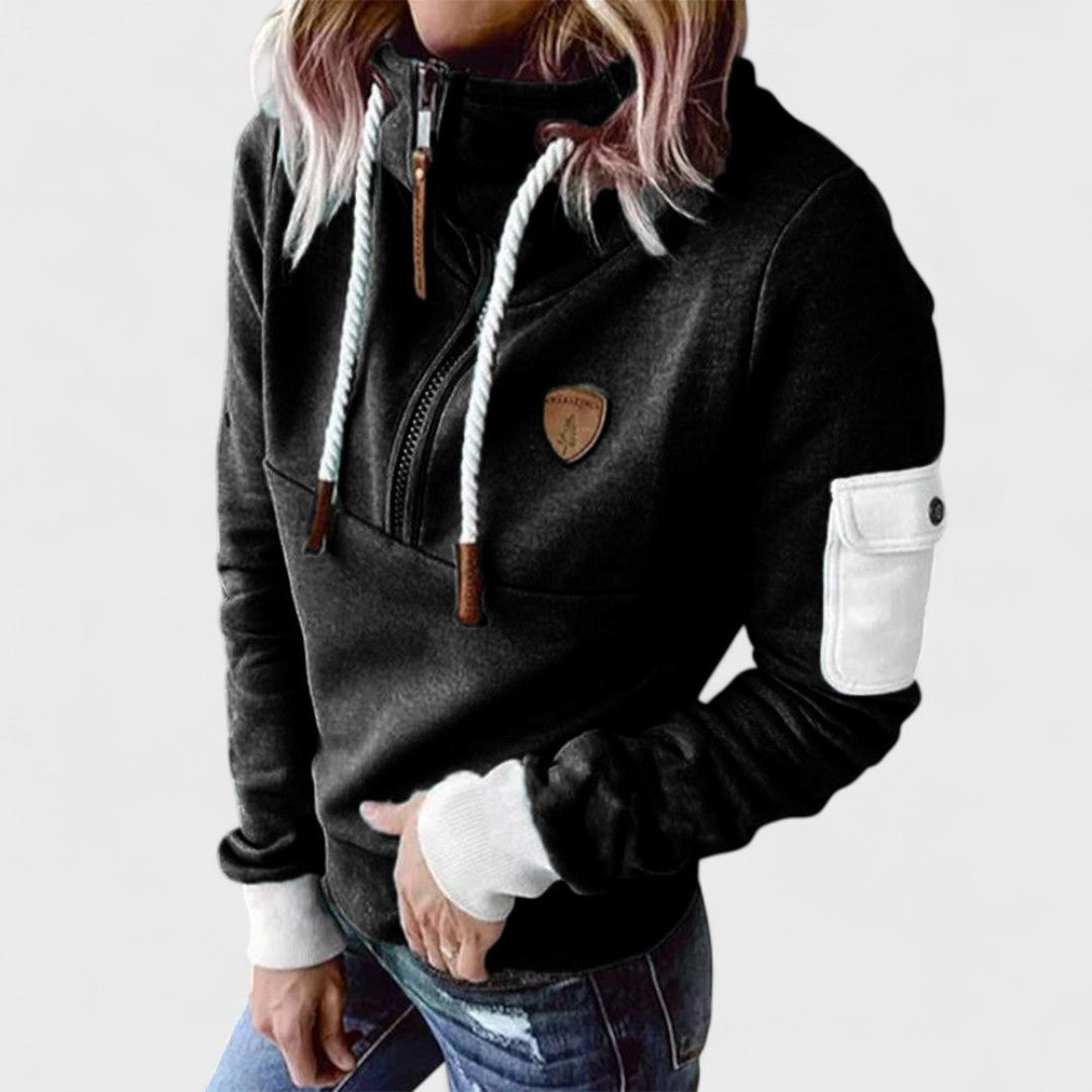 Zip-Neck Hooded Sweater for Women