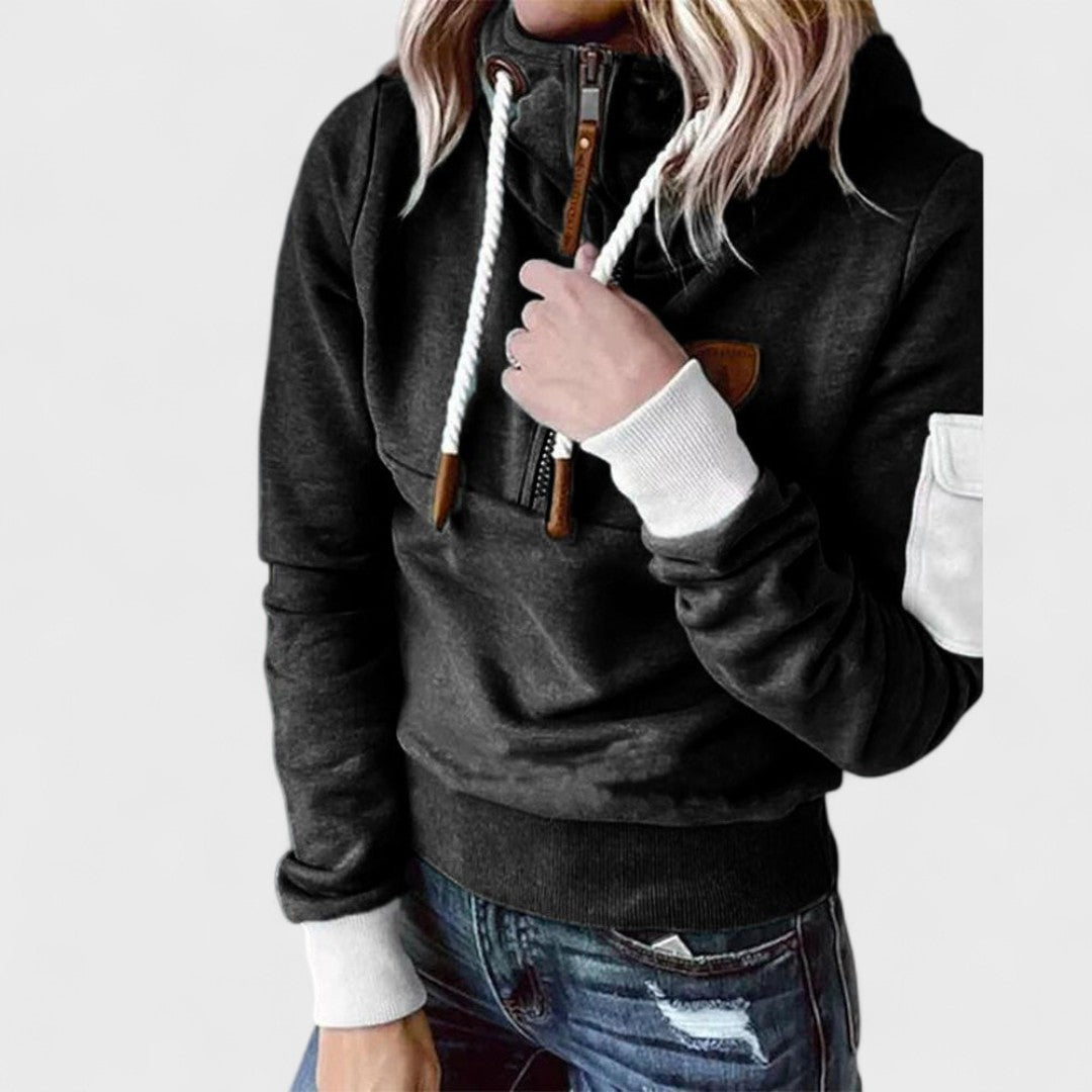 Zip-Neck Hooded Sweater for Women