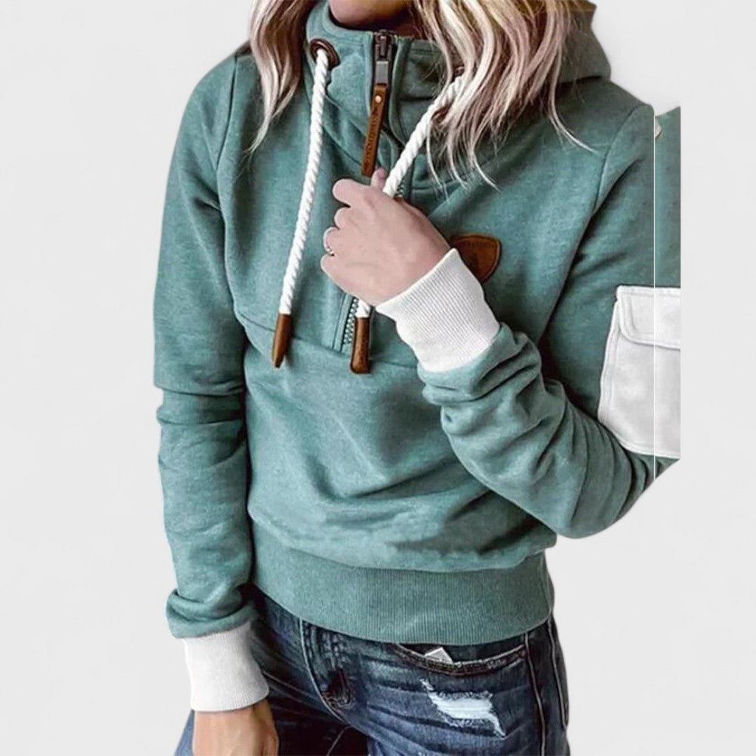 Zip-Neck Hooded Sweater for Women