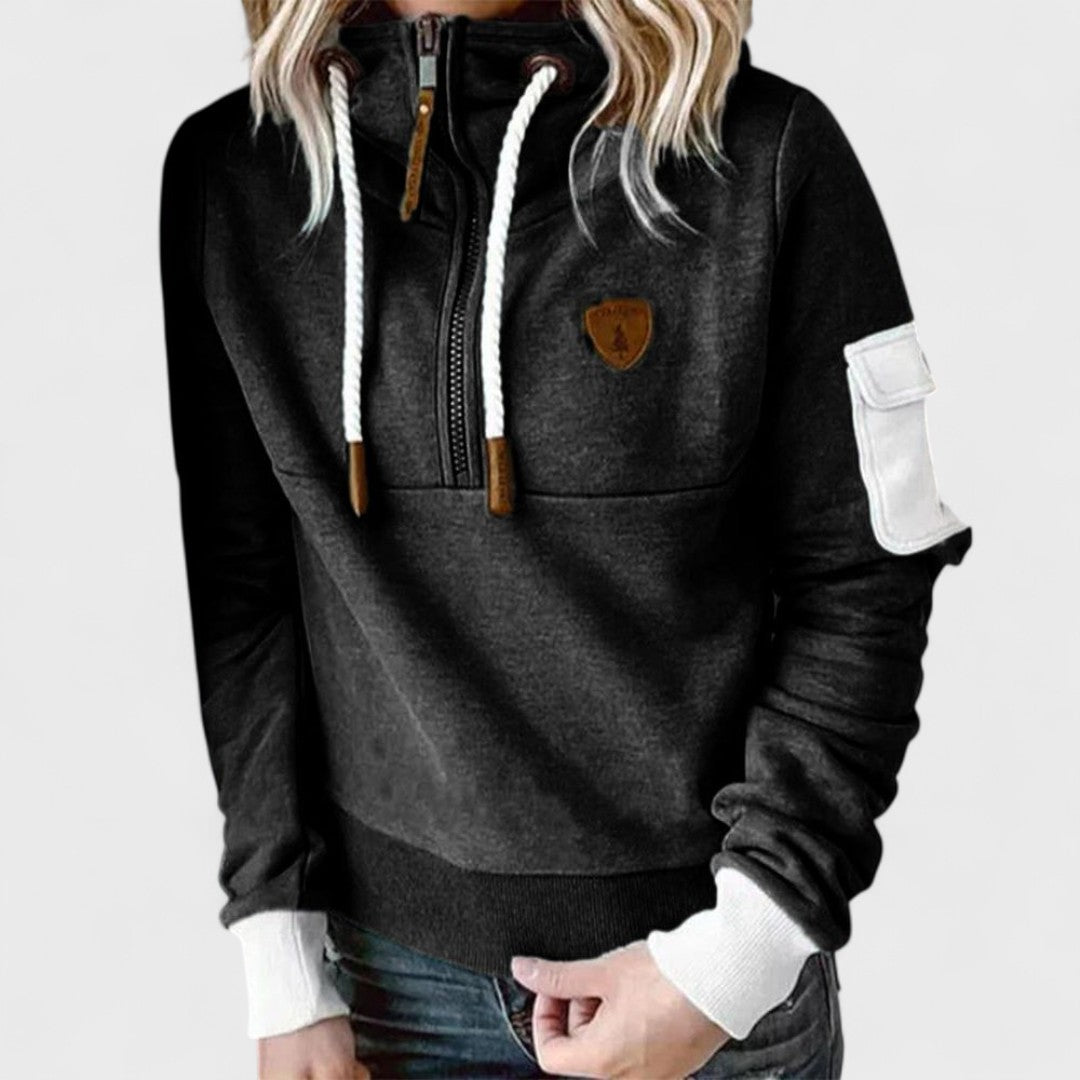 Zip-Neck Hooded Sweater for Women