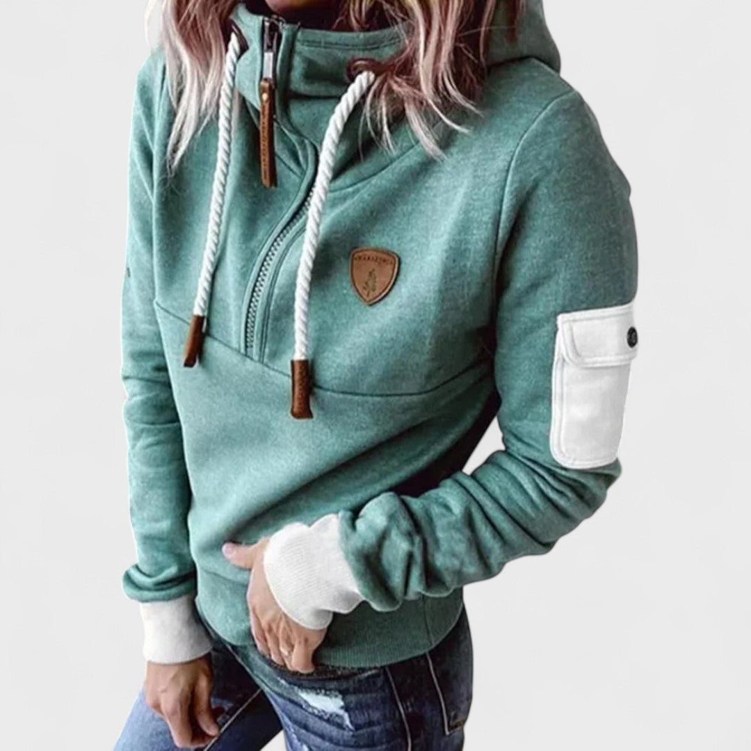 Zip-Neck Hooded Sweater for Women